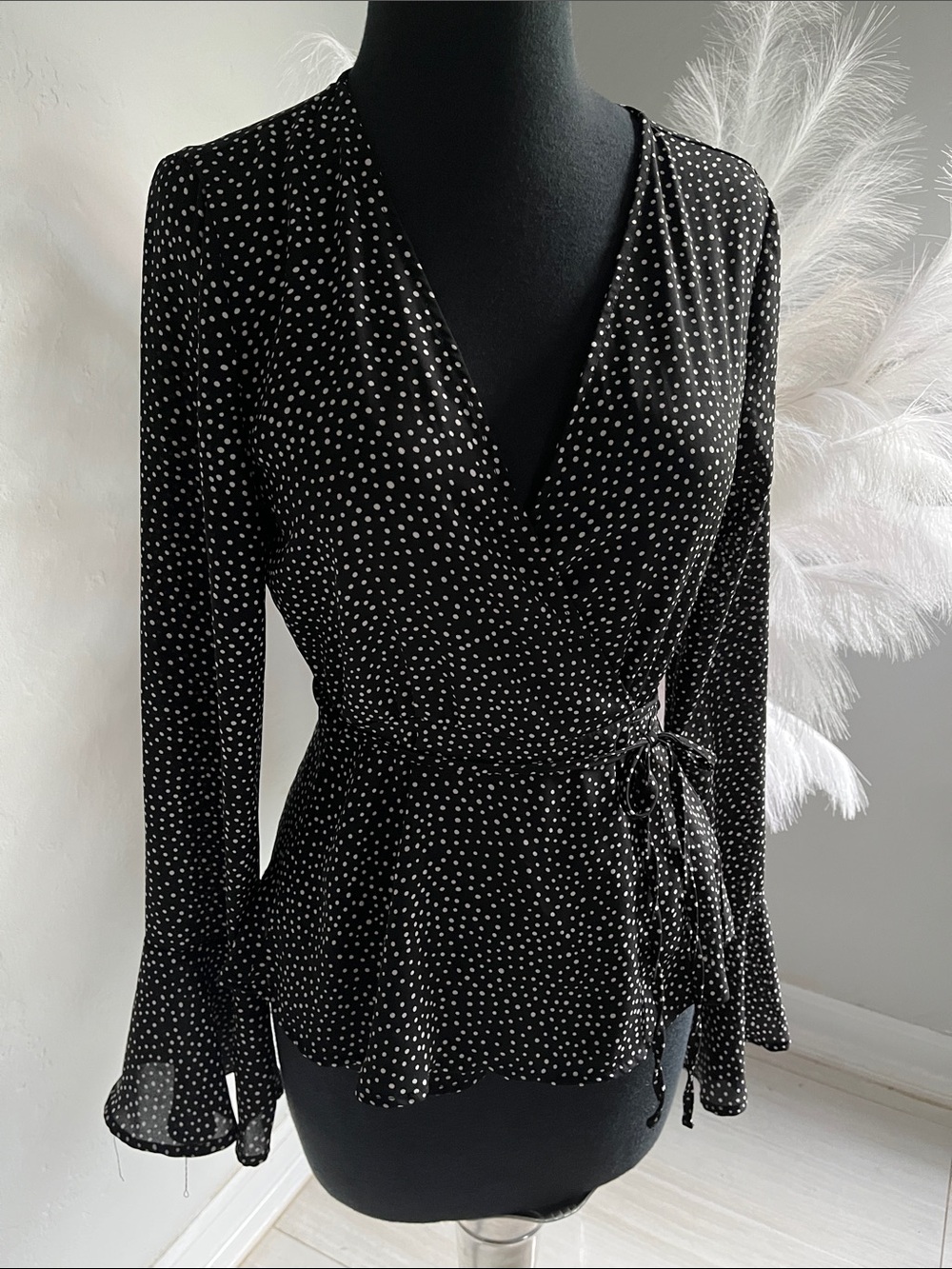 Lulu's Black & White Polka Dot Wrap Blouse